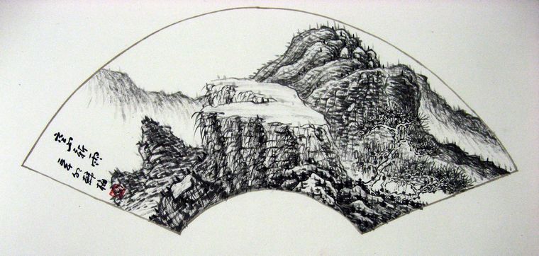 扇形寫意山水